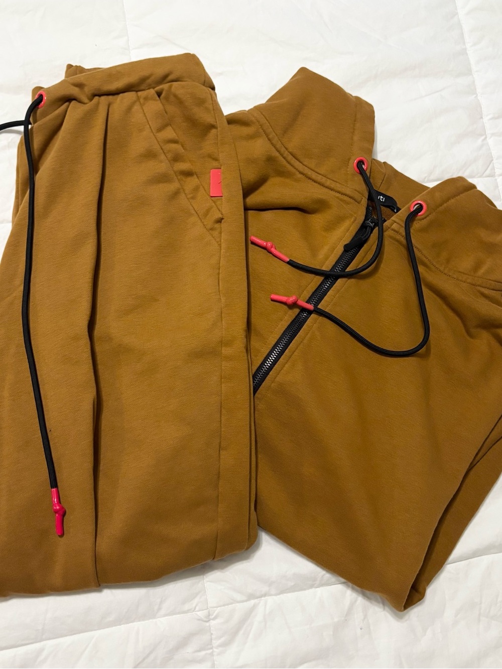 NEW RUTI Burnt Yellow Brown Loungewear Sweatpants + Hoodie Set Cotton Blend